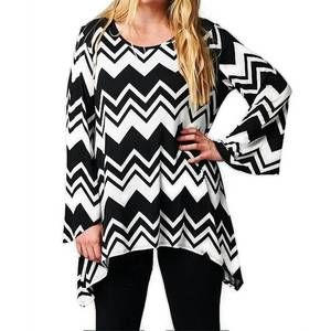 NEW EMERALD FASHION chevron long sleeve tunic plus in black white
